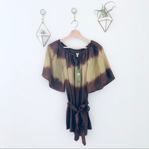 VELVET HEART brown silk tie dye top w/ belt small